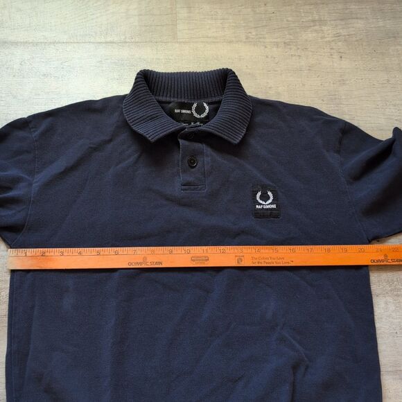 Raf Simons Mens Navy Blue Fred Perry Polo Long Sleeve Shirt Sz 36 EUC - Picture 4 of 10